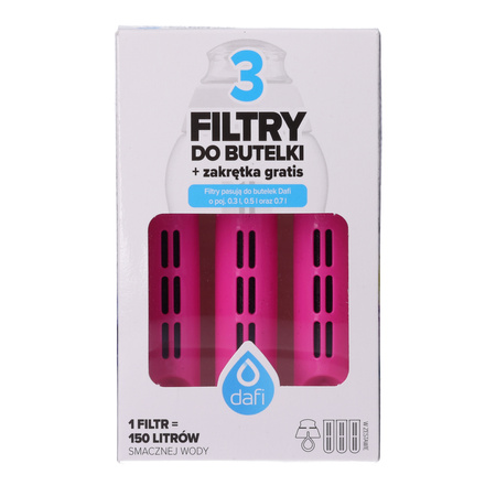 3x Filtr do butelki DAFI + zakrętka (SOFT) różowy