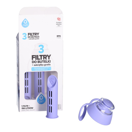 3x Filtr do butelki DAFI + zakrętka (SOFT) fioletowy