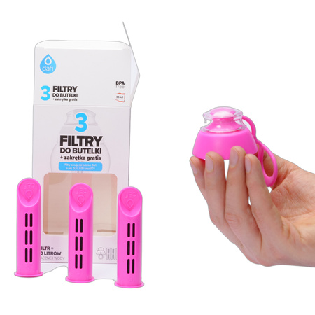 3x Filtr do butelki DAFI + zakrętka (SOFT) różowy