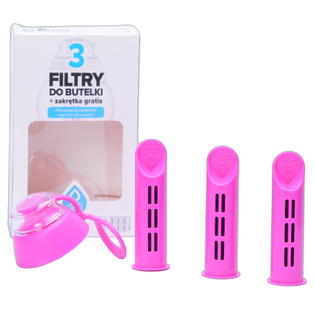 3x Filtr do butelki DAFI + zakrętka (SOFT) różowy