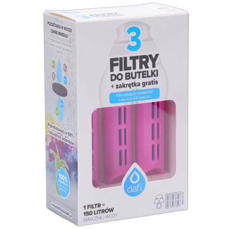 3x Filtr do butelki DAFI + zakrętka (SOFT) różowy